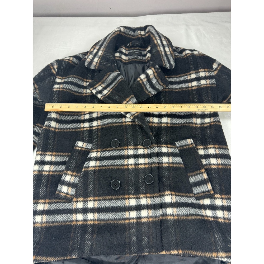 Halogen Barn Plaid Double Breasted Pea Coat Women's Medium Black Long Sleeve - Picture 5 of 8